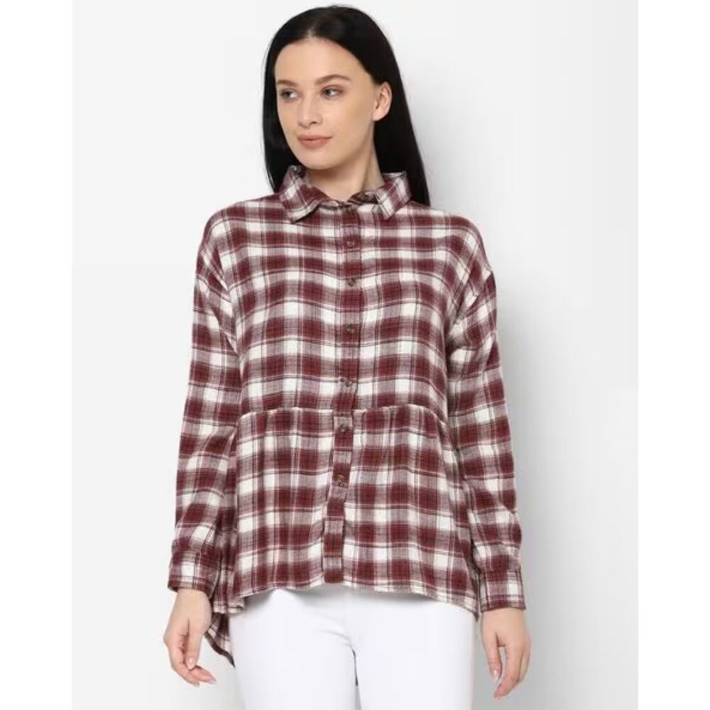 NWT American Eagle Outfitters Checked Spread-Collar Shirt with Patch Pocket Sz M